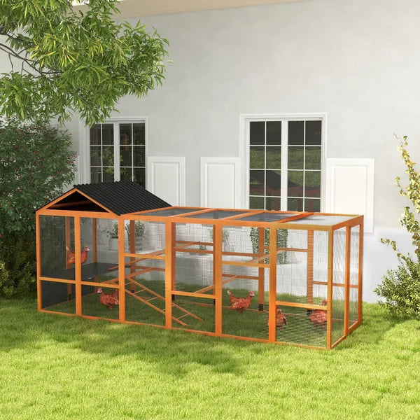 Wooden Chicken Coop Run for 6 - 10 Chickens, Hen House Add-On with Storage and Perches, 49" x 48" x 12.5", Orange - product image 10