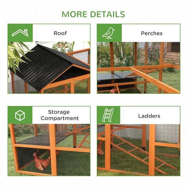 Wooden Chicken Coop Run for 6 - 10 Chickens, Hen House Add-On with Storage and Perches, 49" x 48" x 12.5", Orange - product image 6