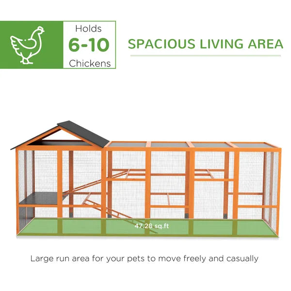 Wooden Chicken Coop Run for 6 - 10 Chickens, Hen House Add-On with Storage and Perches, 49" x 48" x 12.5", Orange - product image 4