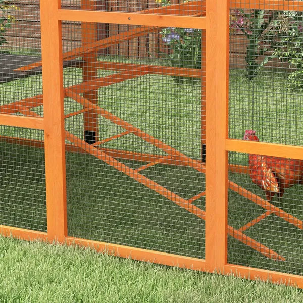 Wooden Chicken Coop Run for 6 - 10 Chickens, Hen House Add-On with Storage and Perches, 49" x 48" x 12.5", Orange - product image 9