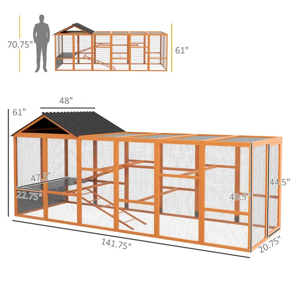 Wooden Chicken Coop Run for 6 - 10 Chickens, Hen House Add-On with Storage and Perches, 49" x 48" x 12.5", Orange - product image 3