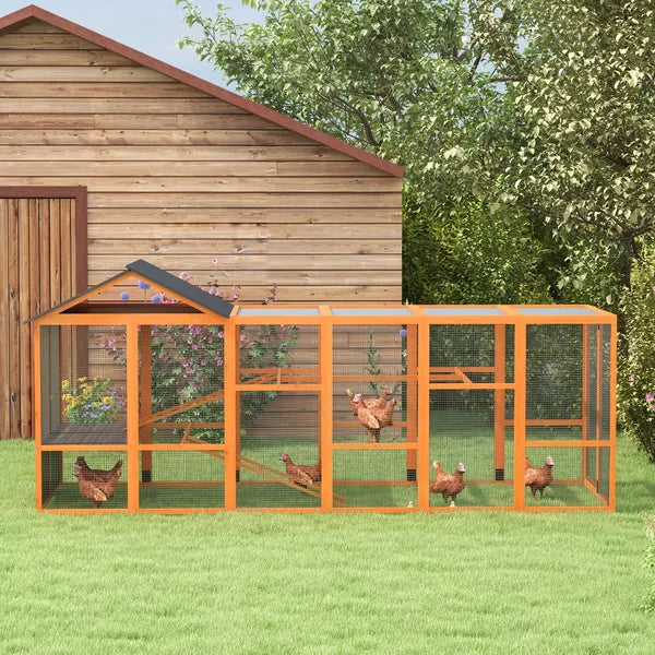 Wooden Chicken Coop Run for 6 - 10 Chickens, Hen House Add-On with Storage and Perches, 49" x 48" x 12.5", Orange - product image 7