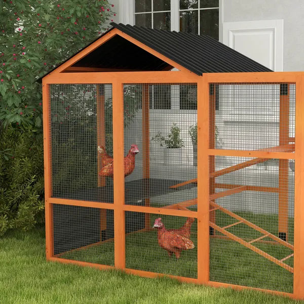 Wooden Chicken Coop Run for 6 - 10 Chickens, Hen House Add-On with Storage and Perches, 49" x 48" x 12.5", Orange - product image 8
