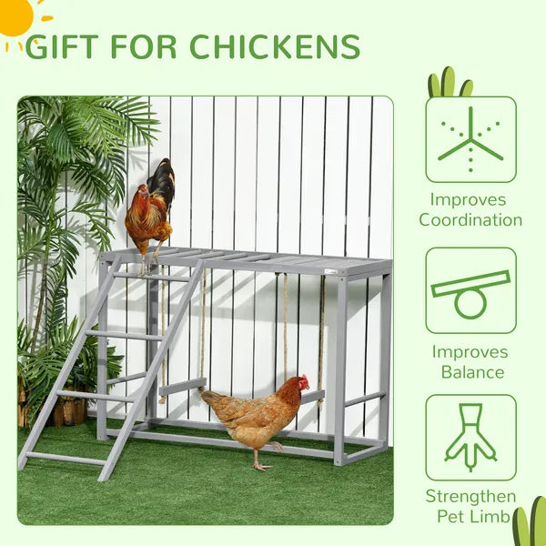 Wooden Chicken Swing Set Gray Activity Center for 3-4 Chickens with Multiple Roosting Perches for Resting Play - product image 7