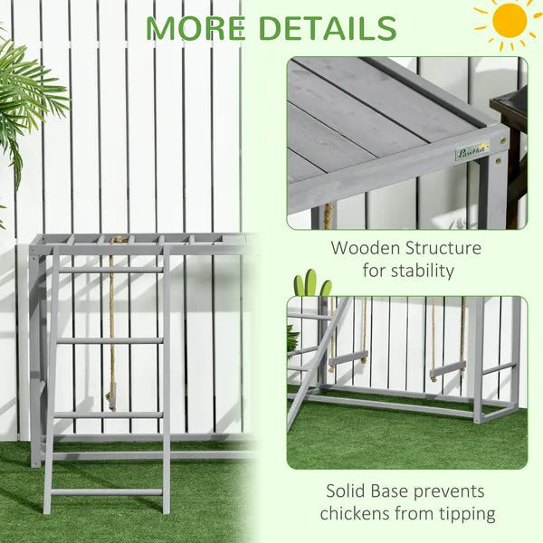 Wooden Chicken Swing Set Gray Activity Center for 3-4 Chickens with Multiple Roosting Perches for Resting Play - product image 6