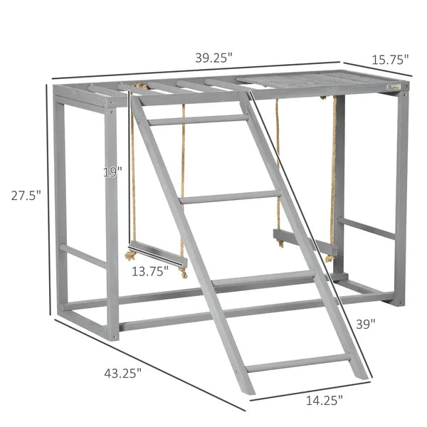 Wooden Chicken Swing Set Gray Activity Center for 3-4 Chickens with Multiple Roosting Perches for Resting Play - product image 3