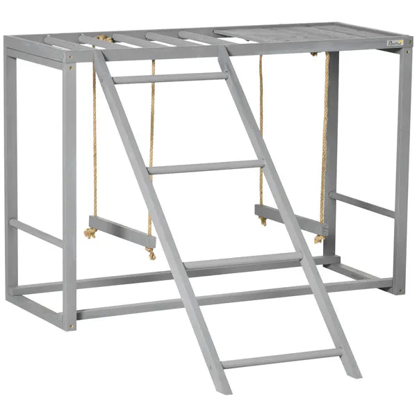 Wooden Chicken Swing Set Gray Activity Center for 3-4 Chickens with Multiple Roosting Perches for Resting Play - product image 1