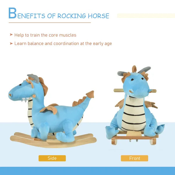 Wooden Dinosaur Rocking Horse, Realistic Sounds, Fun Prehistoric Child Ride-On Toy, Blue, for 18-36 Months - product image 5