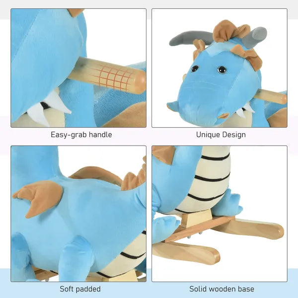 Wooden Dinosaur Rocking Horse, Realistic Sounds, Fun Prehistoric Child Ride-On Toy, Blue, for 18-36 Months - product image 6