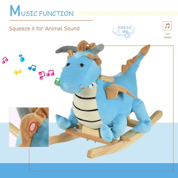 Wooden Dinosaur Rocking Horse, Realistic Sounds, Fun Prehistoric Child Ride-On Toy, Blue, for 18-36 Months - product image 7