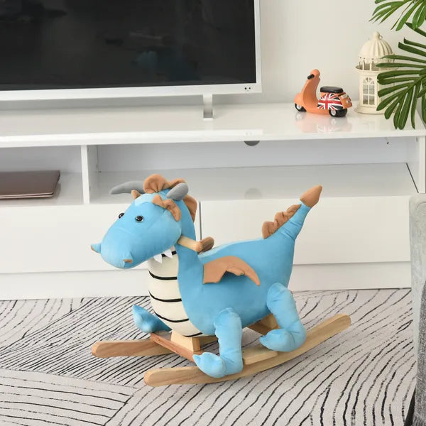 Wooden Dinosaur Rocking Horse, Realistic Sounds, Fun Prehistoric Child Ride-On Toy, Blue, for 18-36 Months - product image 10