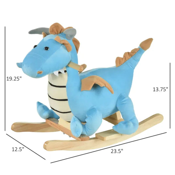 Wooden Dinosaur Rocking Horse, Realistic Sounds, Fun Prehistoric Child Ride-On Toy, Blue, for 18-36 Months - product image 3
