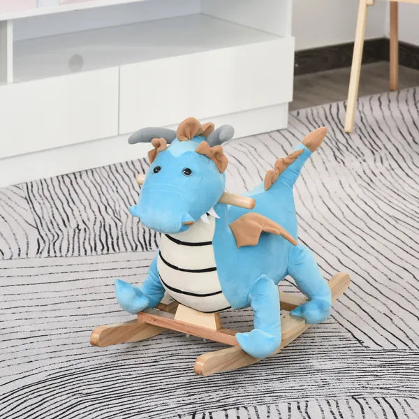 Wooden Dinosaur Rocking Horse, Realistic Sounds, Fun Prehistoric Child Ride-On Toy, Blue, for 18-36 Months - product image 2