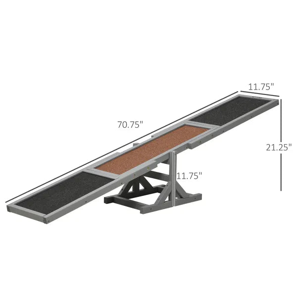 PawHut Wooden Dog Agility Seesaw for Dog Training Exercise, 71" L x 12" W x 12" H, Gray - product image 3