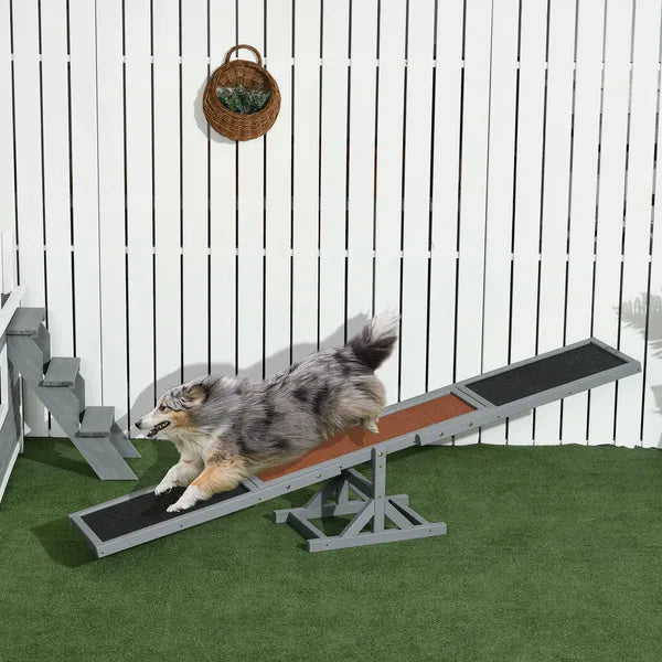PawHut Wooden Dog Agility Seesaw for Dog Training Exercise, 71" L x 12" W x 12" H, Gray - product image 10