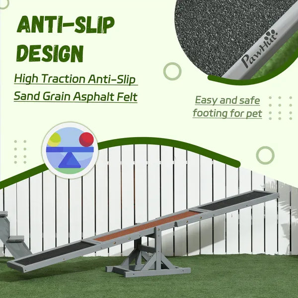 PawHut Wooden Dog Agility Seesaw for Dog Training Exercise, 71" L x 12" W x 12" H, Gray - product image 5