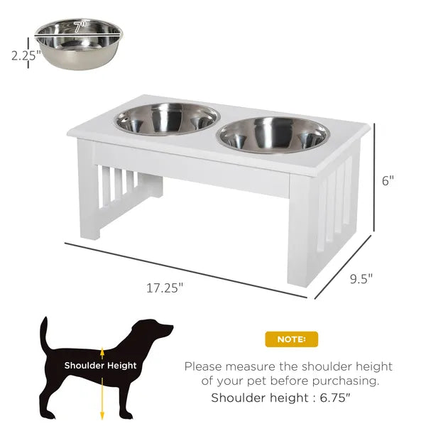 Wooden Dog Feeding Station with 2 Stainless Steel Bowls and Non-Slip Base White - product image 3