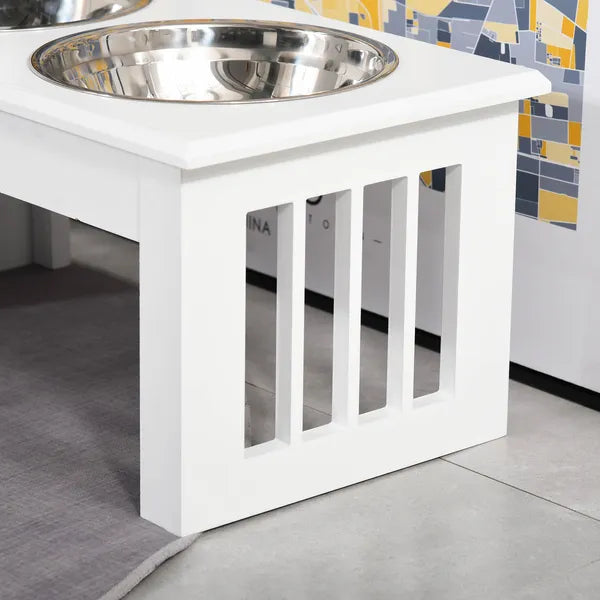 Wooden Dog Feeding Station with 2 Stainless Steel Bowls and Non-Slip Base White - product image 8