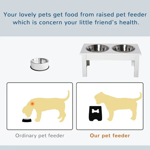 Wooden Dog Feeding Station with 2 Stainless Steel Bowls and Non-Slip Base White - product image 4