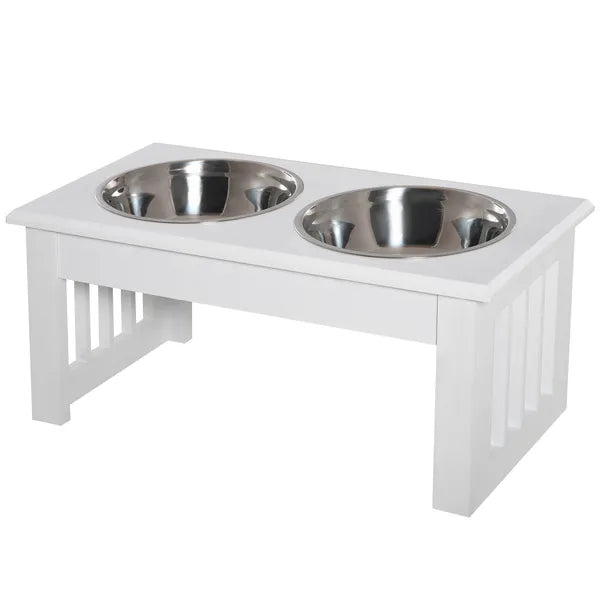 Wooden Dog Feeding Station with 2 Stainless Steel Bowls and Non-Slip Base White - product image 11