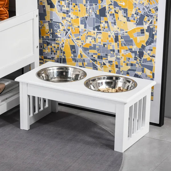 Wooden Dog Feeding Station with 2 Stainless Steel Bowls and Non-Slip Base White - product image 10