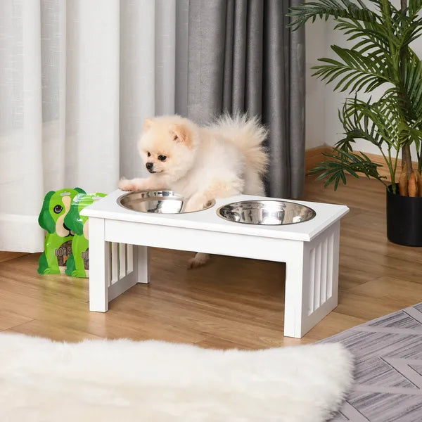 Wooden Dog Feeding Station with 2 Stainless Steel Bowls and Non-Slip Base White - product image 2