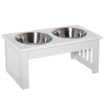 Wooden Dog Feeding Station with 2 Stainless Steel Bowls and Non-Slip Base White - product image 1