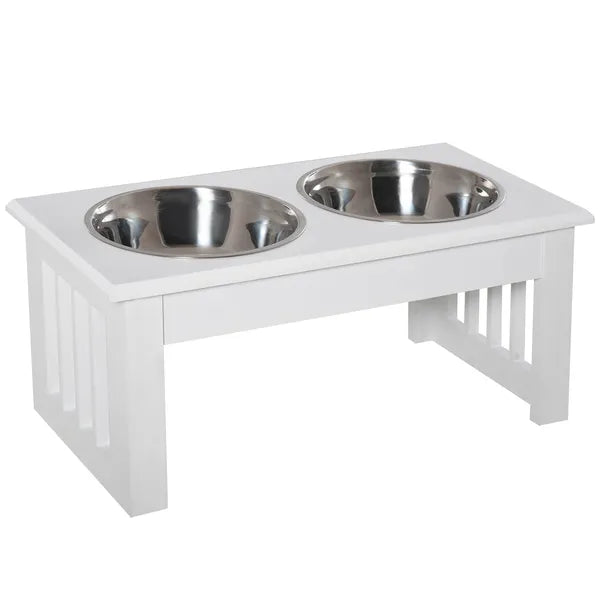 Wooden Dog Feeding Station with 2 Stainless Steel Bowls and Non-Slip Base White - product image 1