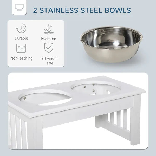Wooden Dog Feeding Station with 2 Stainless Steel Bowls and Non-Slip Base White - product image 5