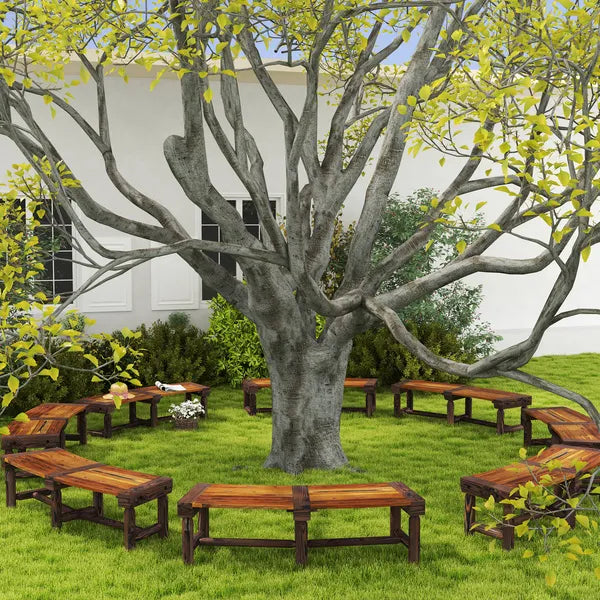 Outsunny Wooden Garden Bench, Semicircular Round Outdoor Tree Bench, Wrap Around Park Bench for Yard, Patio, Deck, Lawn, Brown - product image 8