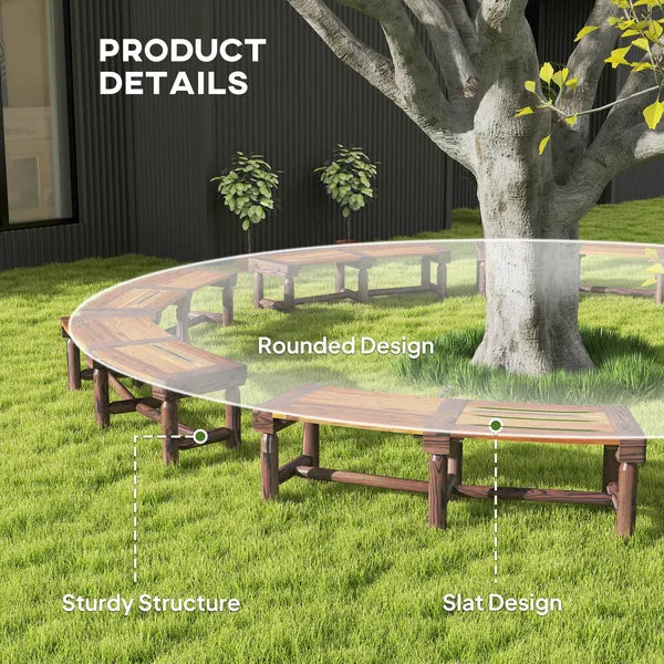 Outsunny Wooden Garden Bench, Semicircular Round Outdoor Tree Bench, Wrap Around Park Bench for Yard, Patio, Deck, Lawn, Brown - product image 6
