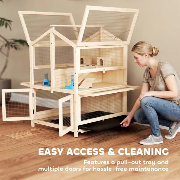 PawHut Wooden Hamster Cage, Large 3 Tier Hamster Cage with Pull-Out Tray, Openable Top, Hut, Seesaws, 26.8"L x 24.2"W x 35.4"H - product image 7