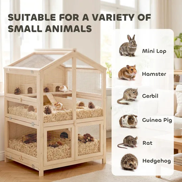PawHut Wooden Hamster Cage, Large 3 Tier Hamster Cage with Pull-Out Tray, Openable Top, Hut, Seesaws, 26.8"L x 24.2"W x 35.4"H - product image 9