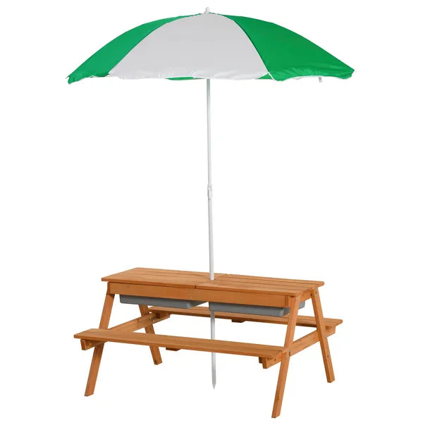 Wooden Kids Picnic Table with Sandbox, Adjustable Umbrella, and Removable Parasol, Outdoor Set for Garden and Patio - product image 11