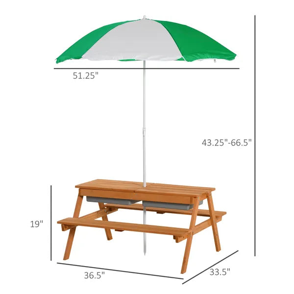 Wooden Kids Picnic Table with Sandbox, Adjustable Umbrella, and Removable Parasol, Outdoor Set for Garden and Patio - product image 3