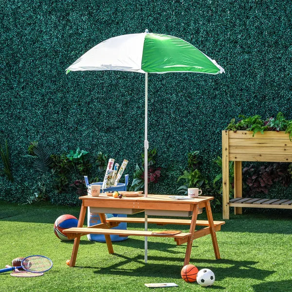 Wooden Kids Picnic Table with Sandbox, Adjustable Umbrella, and Removable Parasol, Outdoor Set for Garden and Patio - product image 10