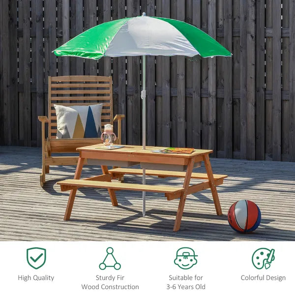 Wooden Kids Picnic Table with Sandbox, Adjustable Umbrella, and Removable Parasol, Outdoor Set for Garden and Patio - product image 4