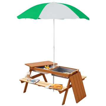 Wooden Kids Picnic Table with Sandbox, Adjustable Umbrella, and Removable Parasol, Outdoor Set for Garden and Patio - product image 1