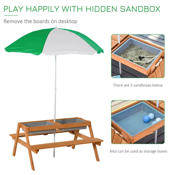Wooden Kids Picnic Table with Sandbox, Adjustable Umbrella, and Removable Parasol, Outdoor Set for Garden and Patio - product image 6