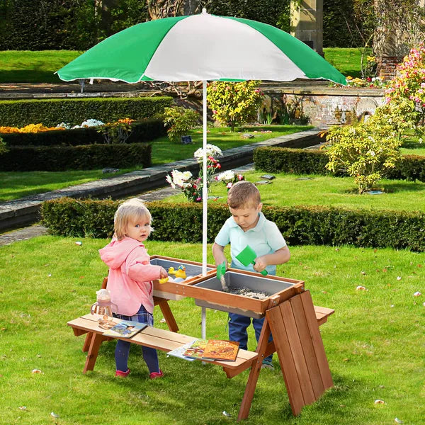 Wooden Kids Picnic Table with Sandbox, Adjustable Umbrella, and Removable Parasol, Outdoor Set for Garden and Patio - product image 2