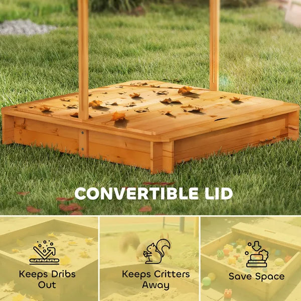 Outsunny Wooden Kids Sandbox with Adjustable Canopy and Foldable Bench Seats Brown Blue and White - product image 6