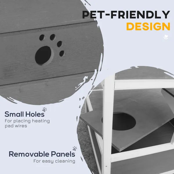 Wooden Outdoor Cat House with Asphalt Roof, Escape Doors, Condo, Jumping Platform, Light Gray - product image 7