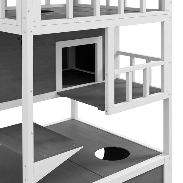 Wooden Outdoor Cat House with Asphalt Roof, Escape Doors, Condo, Jumping Platform, Light Gray - product image 9