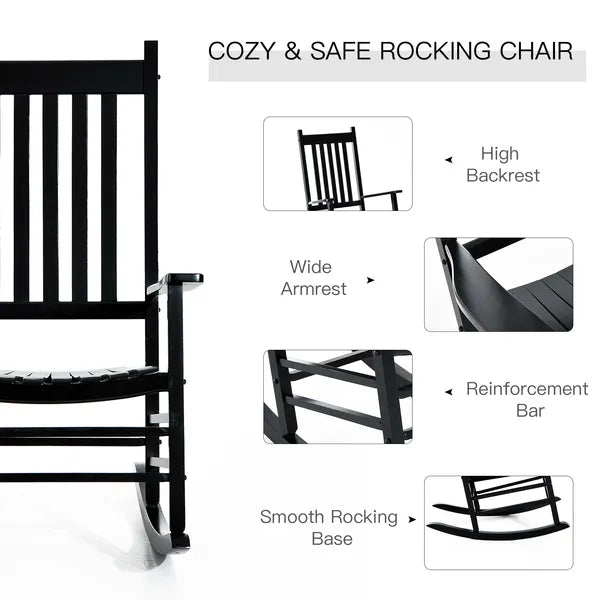 Outsunny Wooden Outdoor Rocking Chair with Armrests, High Back for Garden, Patio, Balcony, Porch, Black - product image 4