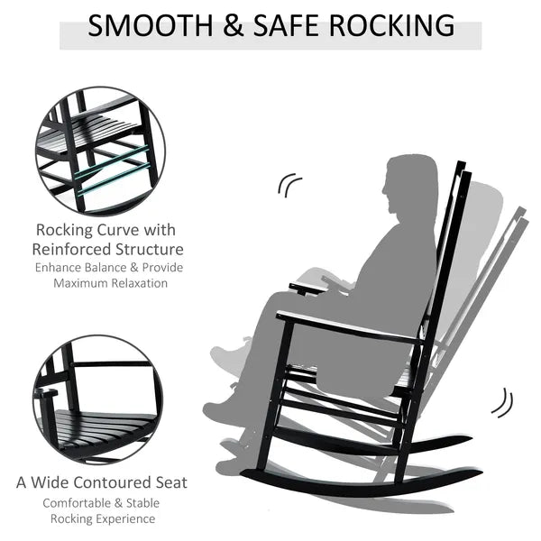Outsunny Wooden Outdoor Rocking Chair with Armrests, High Back for Garden, Patio, Balcony, Porch, Black - product image 5