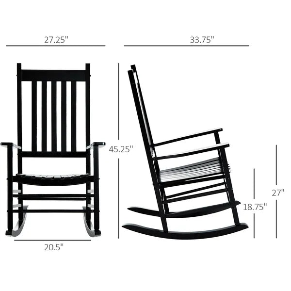 Outsunny Wooden Outdoor Rocking Chair with Armrests, High Back for Garden, Patio, Balcony, Porch, Black - product image 3