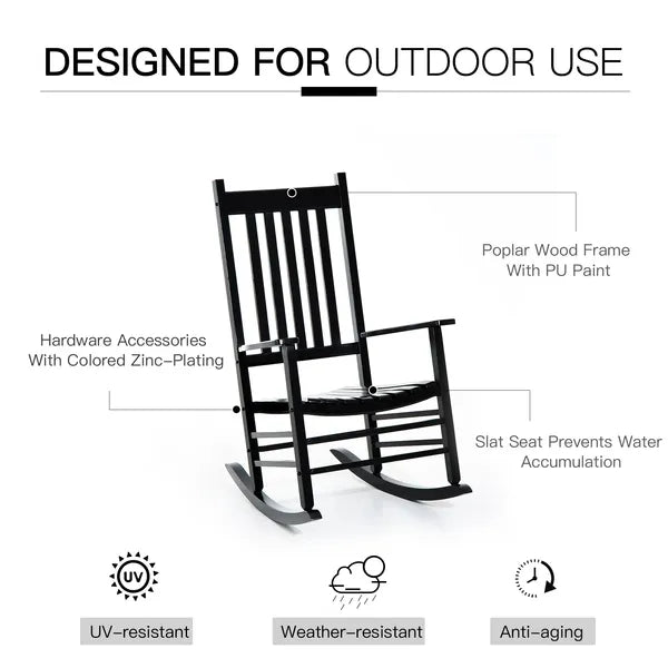 Outsunny Wooden Outdoor Rocking Chair with Armrests, High Back for Garden, Patio, Balcony, Porch, Black - product image 6
