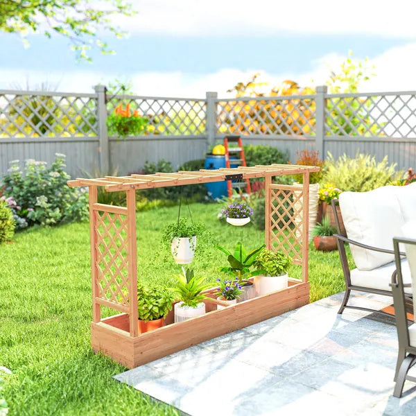 Wooden Planter Box with Trellis, Hanging Roof and Drainage Holes for Climbing Plants, Vegetables, Herbs and Flowers - product image 8