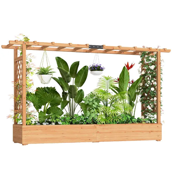 Wooden Planter Box with Trellis, Hanging Roof and Drainage Holes for Climbing Plants, Vegetables, Herbs and Flowers - product image 11