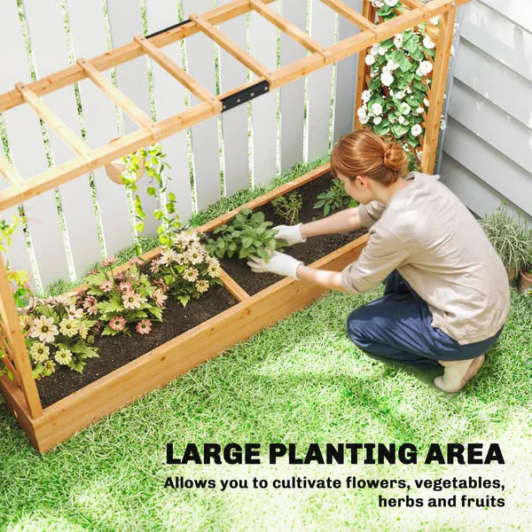 Wooden Planter Box with Trellis, Hanging Roof and Drainage Holes for Climbing Plants, Vegetables, Herbs and Flowers - product image 4
